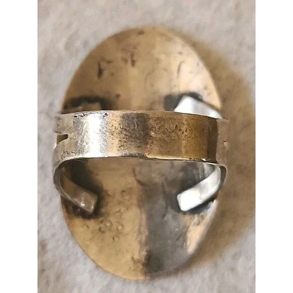 Vintage Navajo Sterling Silver Turquoise Inlay Bird Ring Size 10.5-11